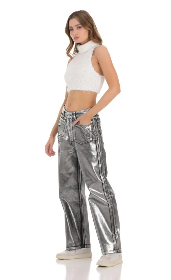 Metallic Foiled Black Jeans Silver Women LUCY IN THE SKY Jeans Metallic Foiled Black Jeans Silver Women LUCY IN THE SKY Jeans