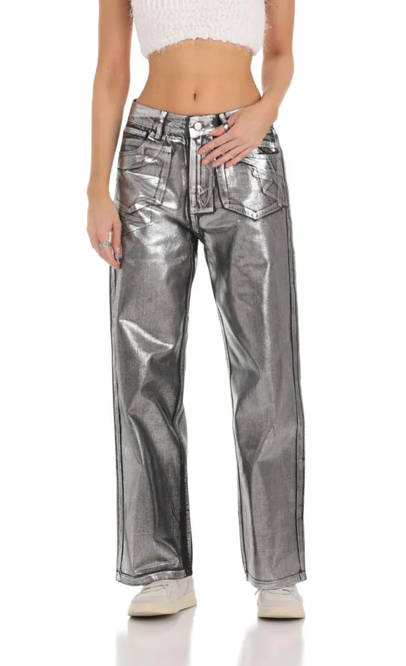Metallic Foiled Black Jeans Silver Women LUCY IN THE SKY Jeans Metallic Foiled Black Jeans Silver Women LUCY IN THE SKY Jeans