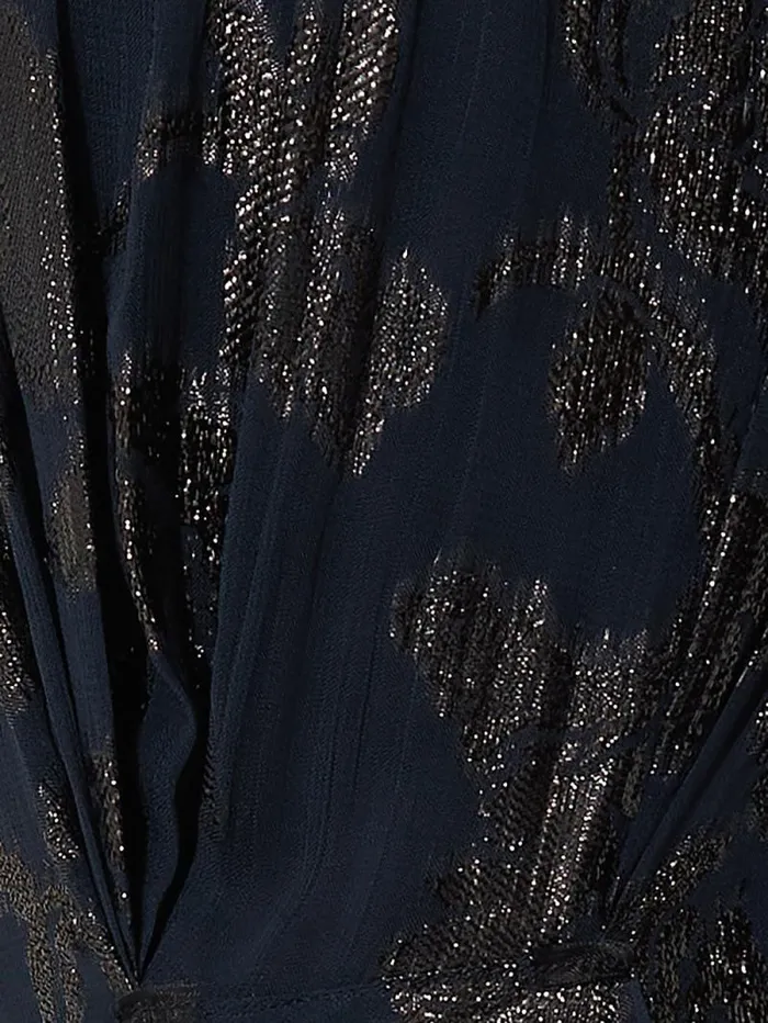 Metallic Jacquard Drape Dress Navy Women Jigsaw Party