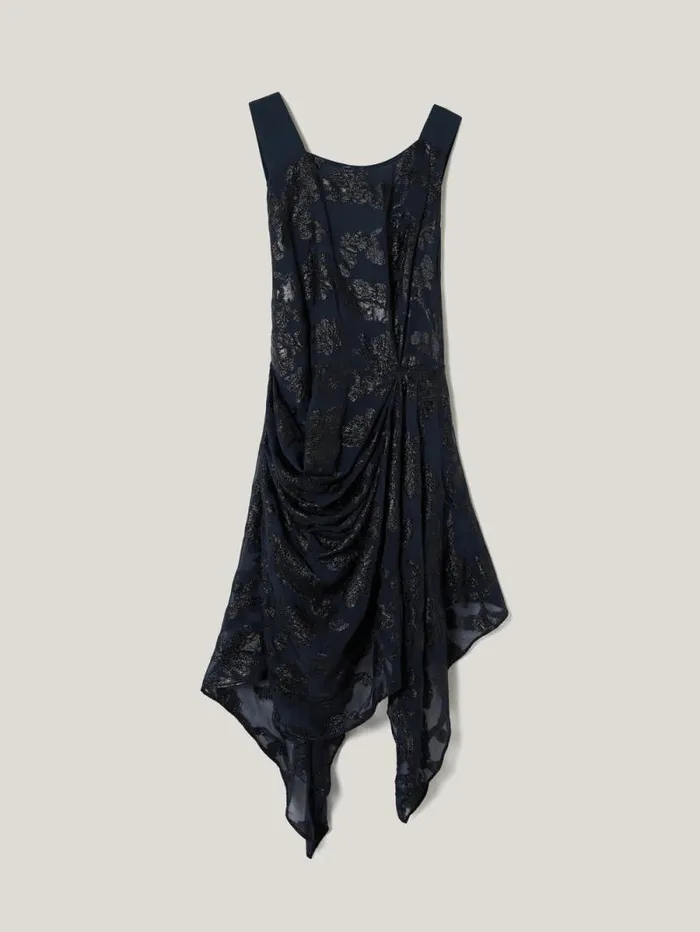 Metallic Jacquard Drape Dress Navy Women Jigsaw Party