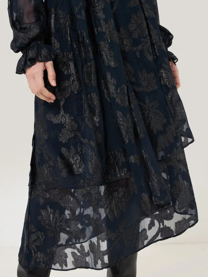 Metallic Jacquard Midi Skirt Navy Women Jigsaw Party