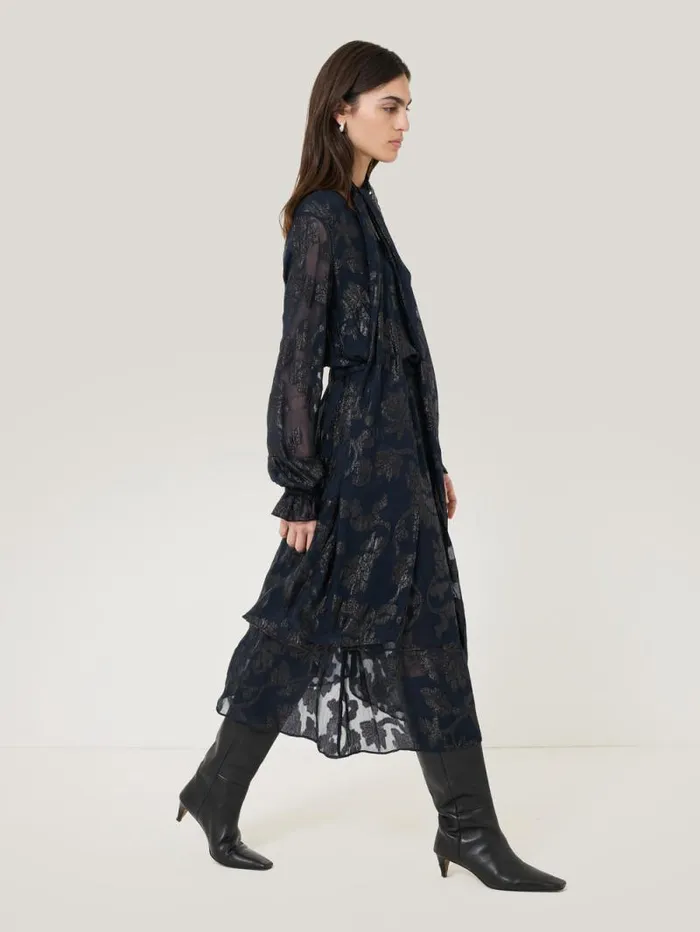 Metallic Jacquard Midi Skirt Navy Women Jigsaw Party