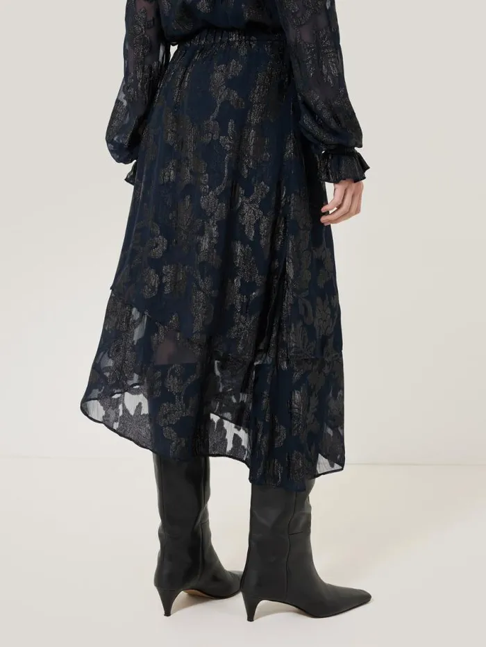 Metallic Jacquard Midi Skirt Navy Women Jigsaw Party