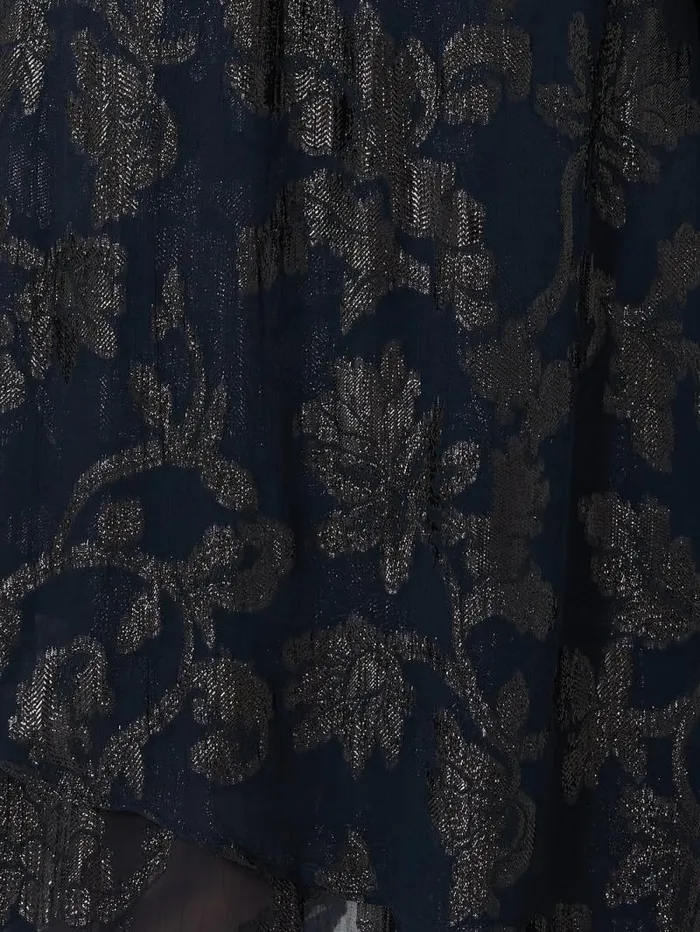 Metallic Jacquard Midi Skirt Navy Women Jigsaw Party