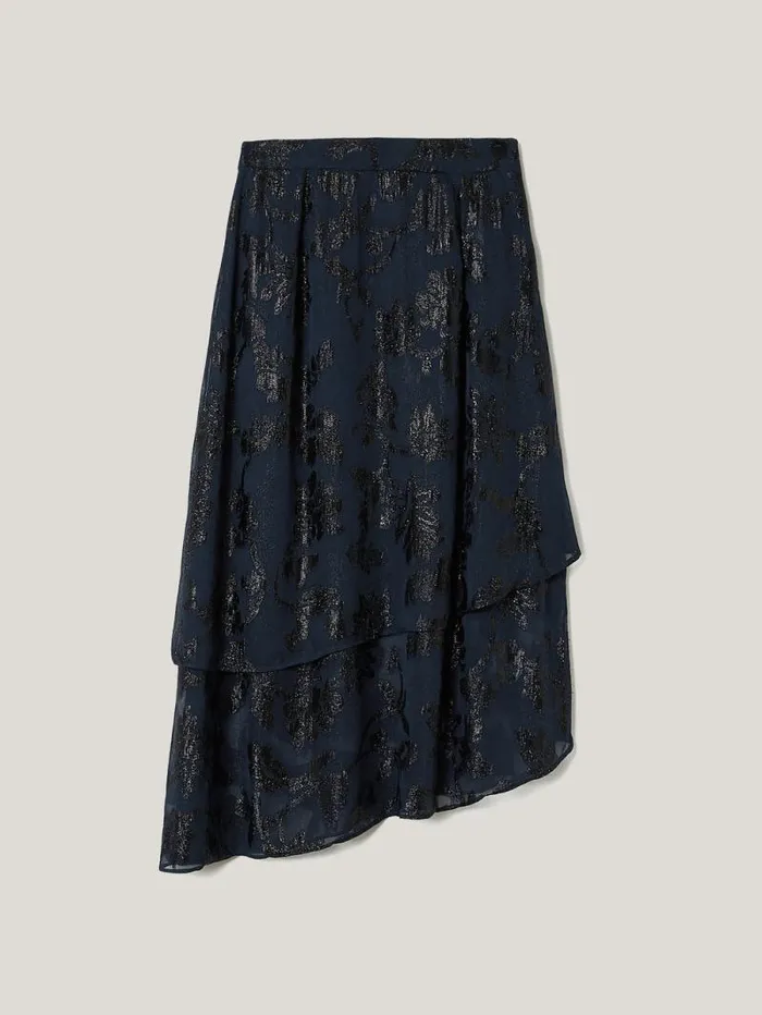 Metallic Jacquard Midi Skirt Navy Women Jigsaw Party