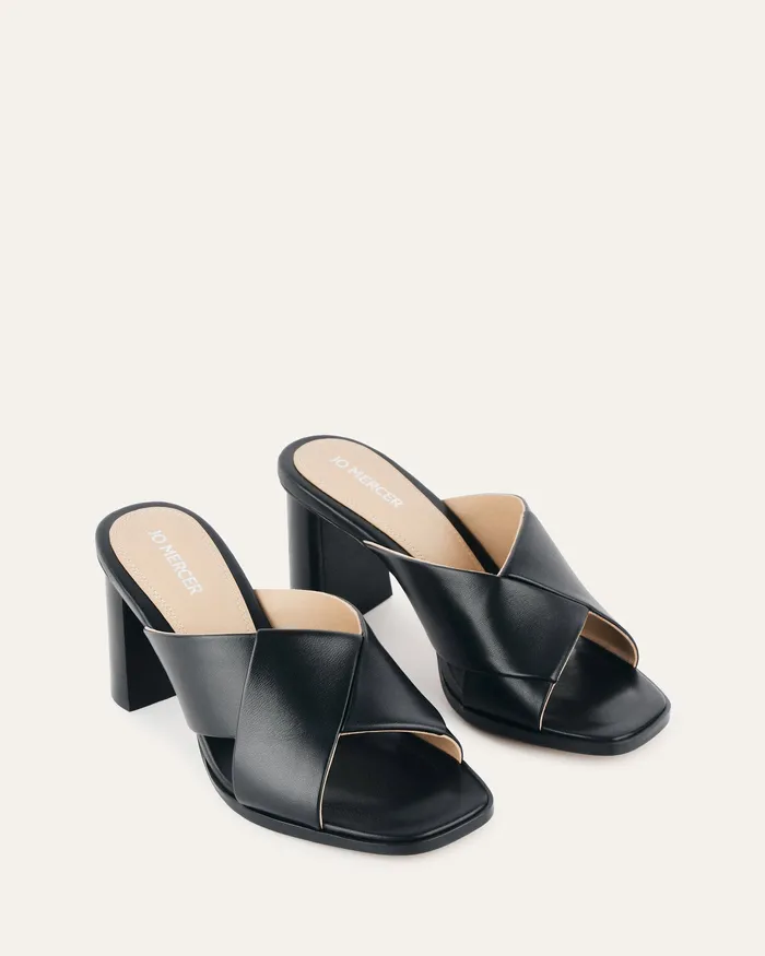 MID HEELS jomercer Women Carrie mid heel sandals black leather MID HEELS jomercer Women Carrie mid heel sandals black leather