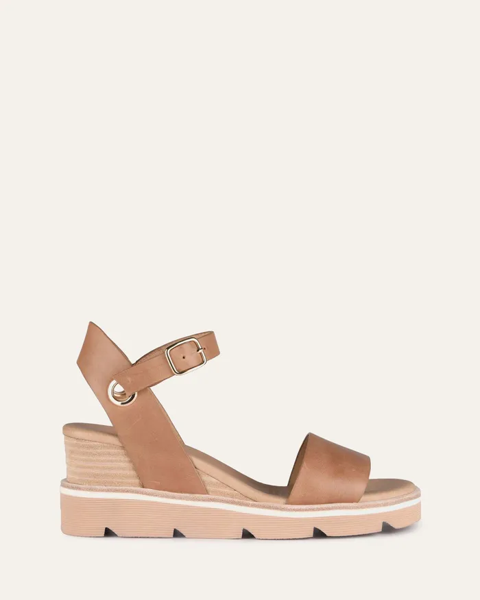 MID HEELS Katie mid heel wedge sandals tan leather 8211 jomercer Women