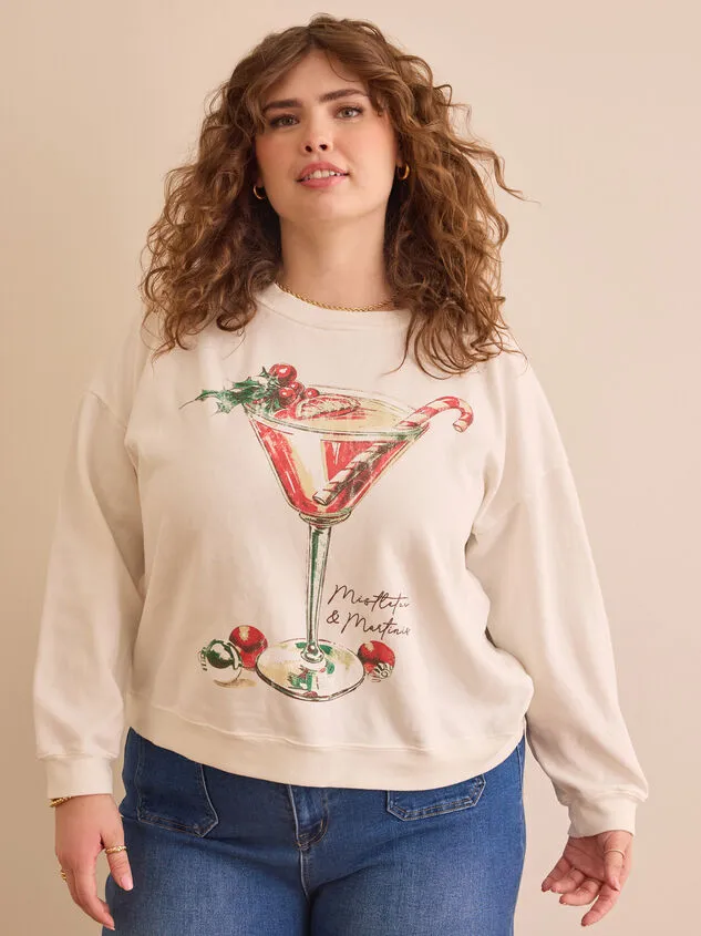 Mistletoe and Martinis Graphic Pullover Ivory Women Altar039d State Tops