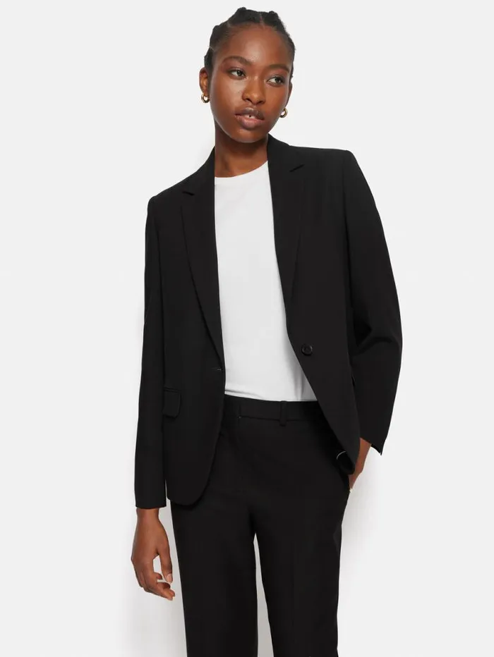 Modern Crepe Brook Blazer Black Women Jigsaw Suits and Tailoring