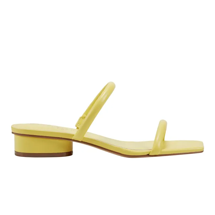 Mules and Slides Raelyn Heeled Slide Sandal Yellow Leather Marc Fisher Women