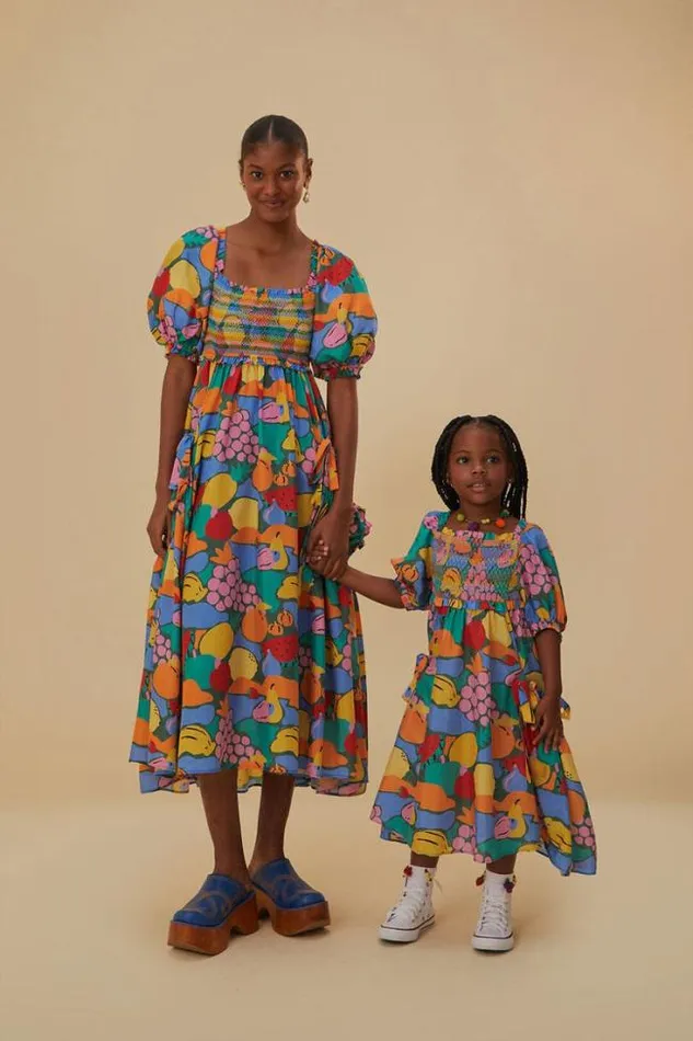 Multicolor Fruit Landscape Short Sleeve Midi Dress Women FARM Rio Midi Dresses