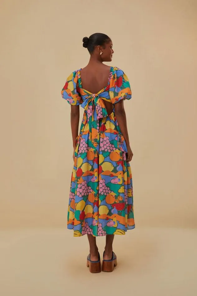 Multicolor Fruit Landscape Short Sleeve Midi Dress Women FARM Rio Midi Dresses