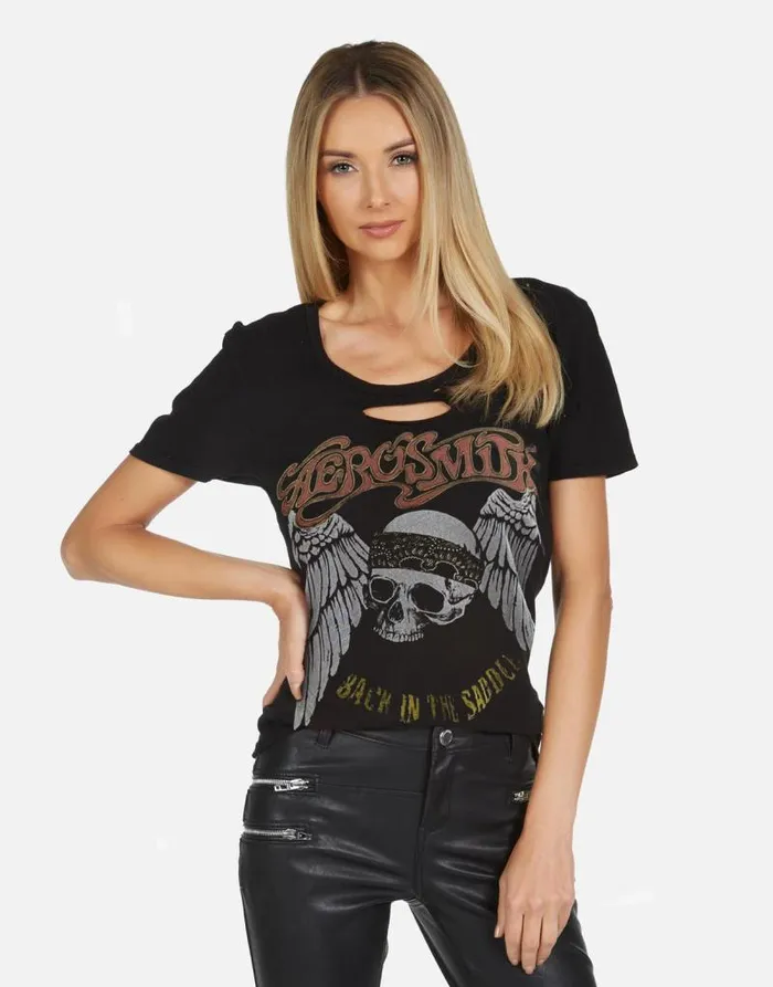 Myra X Aerosmith Skull Black Women Lauren Moshi Short Sleeve