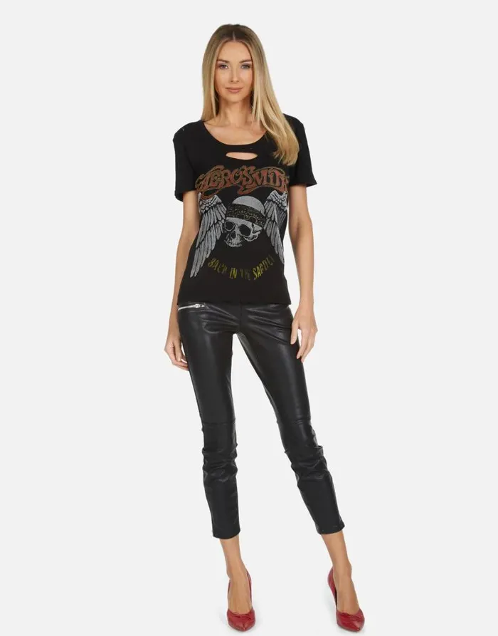 Myra X Aerosmith Skull Black Women Lauren Moshi Short Sleeve