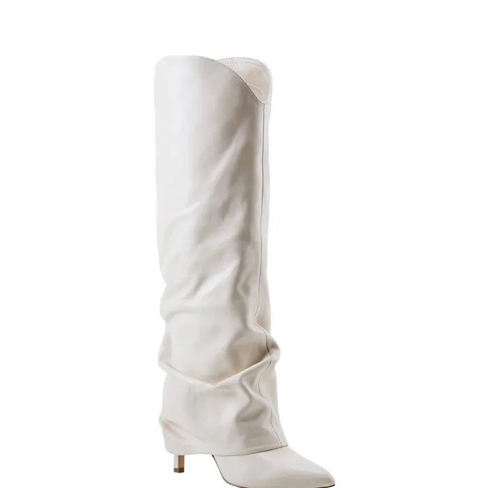 Nairine Foldover Dress Boot White Leather Dress Boots Marc Fisher Women