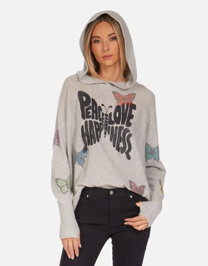 Namiko Crystal Love Butterfly Heather Grey Women Lauren Moshi Sweaters and Knits