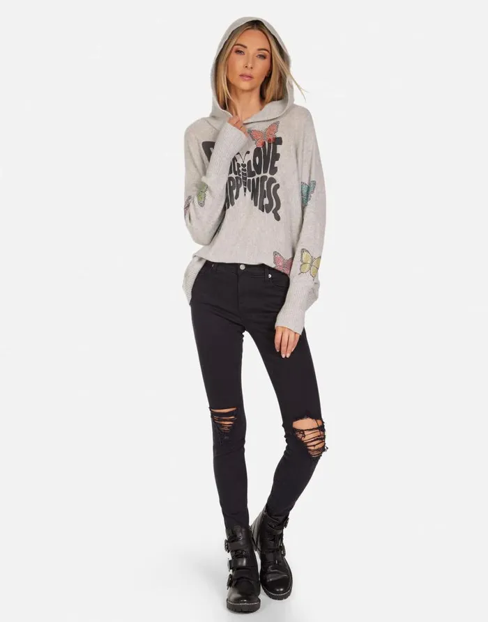 Namiko Crystal Love Butterfly Heather Grey Women Lauren Moshi Sweaters and Knits