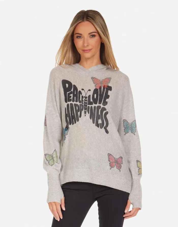 Namiko Crystal Love Butterfly Heather Grey Women Lauren Moshi Sweaters and Knits