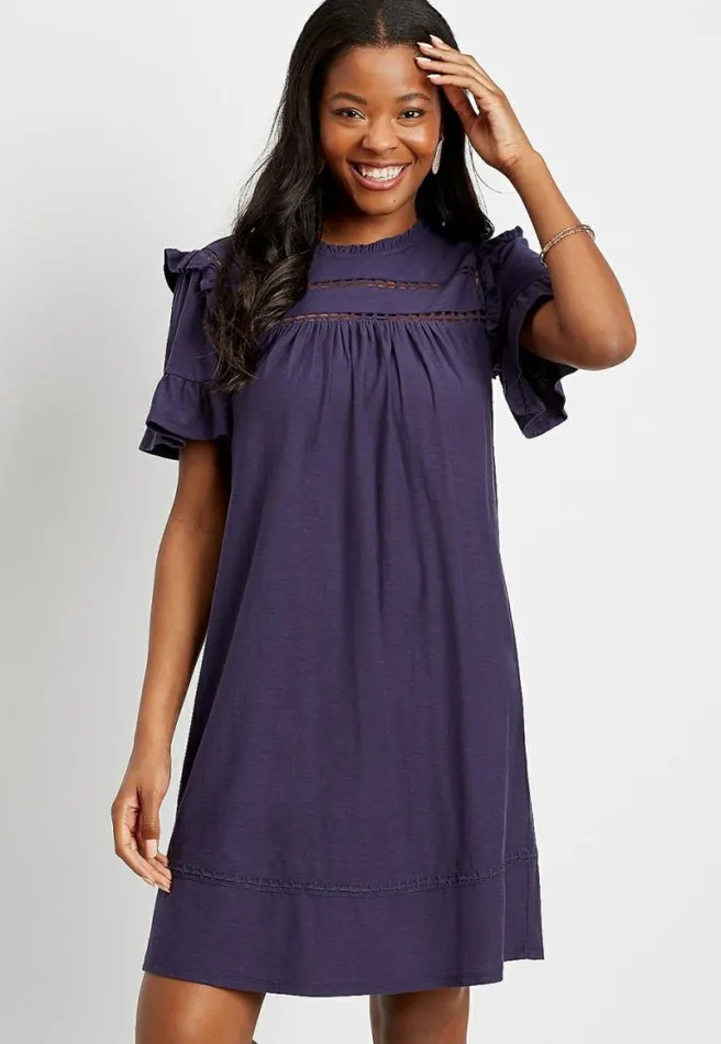 Navy Crochet Ruffle Sleeve Mini Dress Women Maurices Dresses and Jumpsuits
