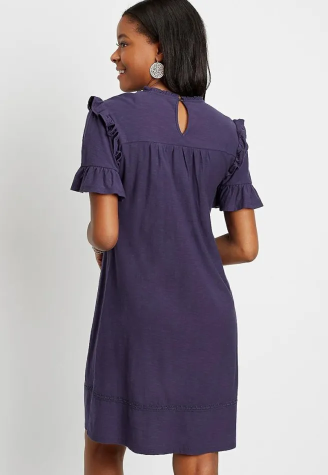 Navy Crochet Ruffle Sleeve Mini Dress Women Maurices Dresses and Jumpsuits