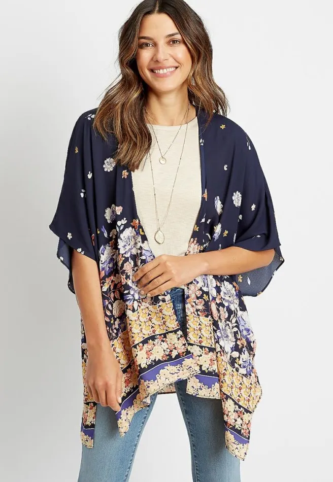 Navy Floral Ruana Women Maurices Tops