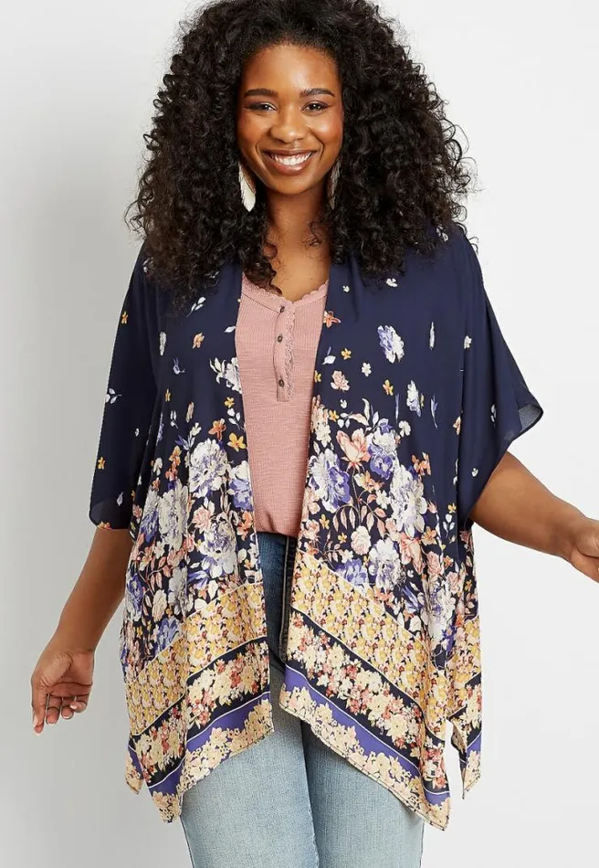 Navy Floral Ruana Women Maurices Tops