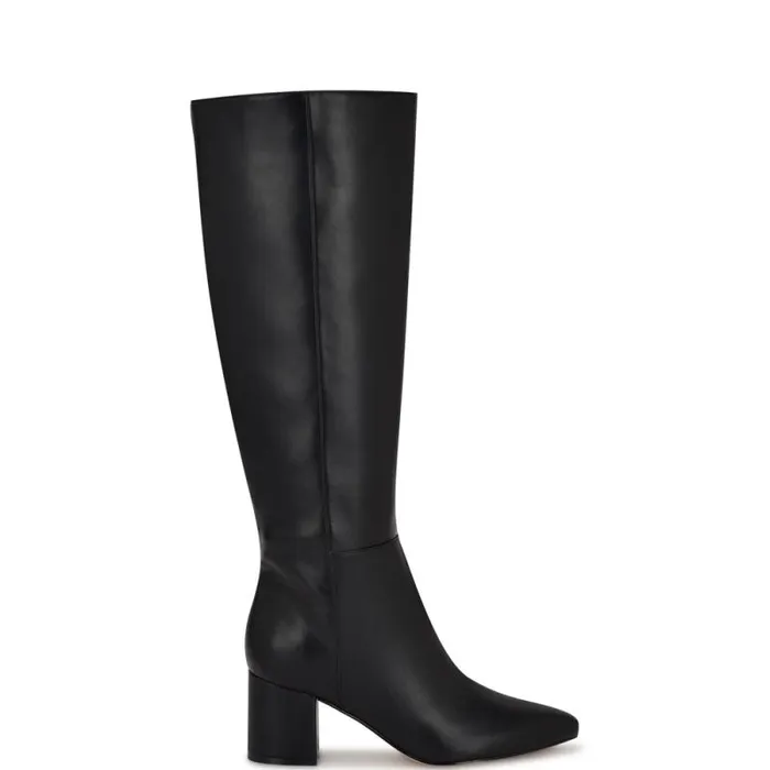 Netion Wide Calf Knee High Boots Black Smooth Women Nine West Boots and Booties