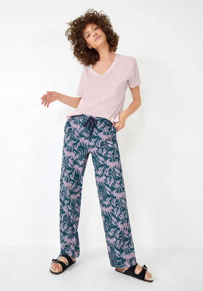 Nightwear Women Hush Elsa Printed Cotton Pyjama Trousers Jungle Leoparddeep Blue