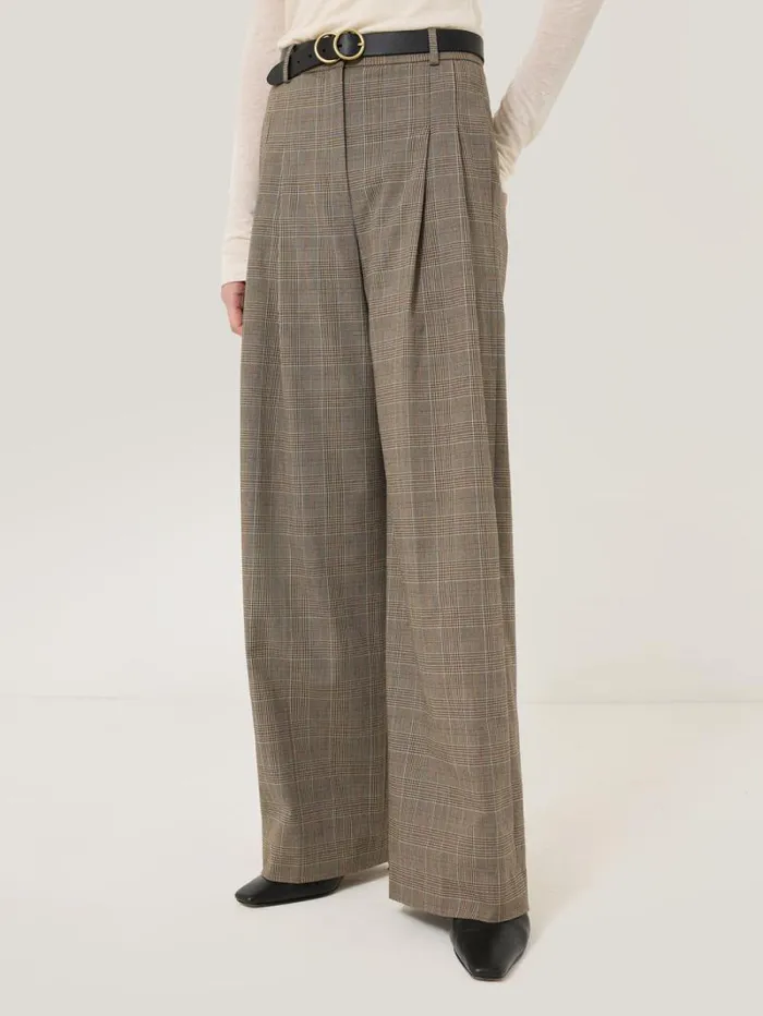 Nik Cotton Check Trouser Brown Women Jigsaw Trousers