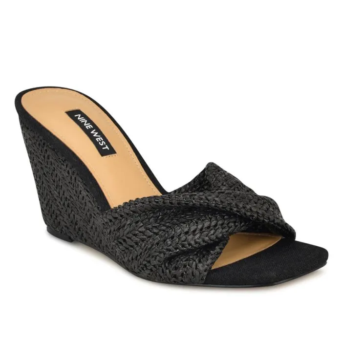 Nikhil Twist Wedge Sandals Black Raffia Women Nine West Sandals Nikhil Twist Wedge Sandals Black Raffia Women Nine West Sandals