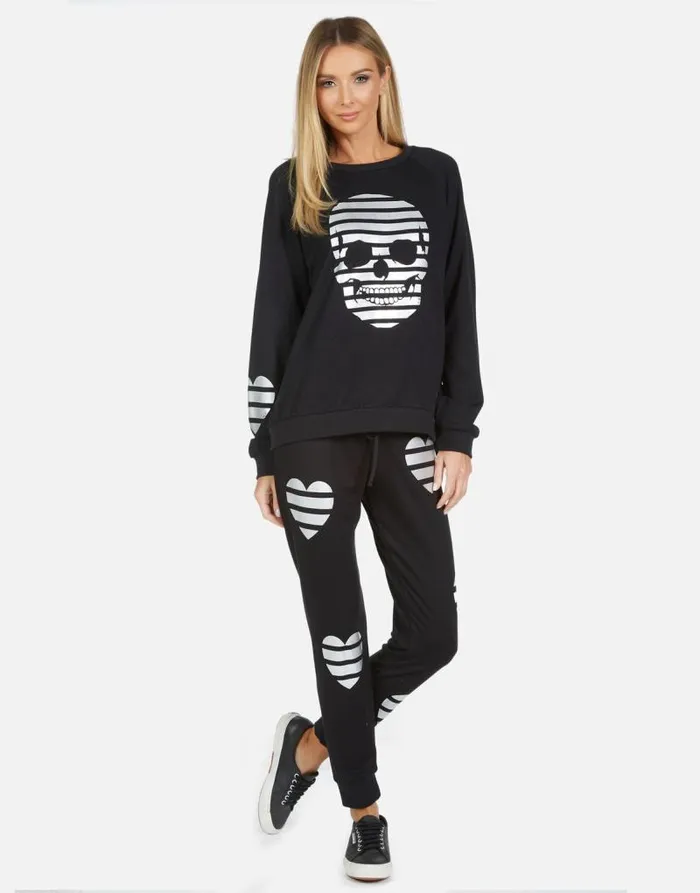 Noleta Stripe Skull Black Women Lauren Moshi Long Sleeve