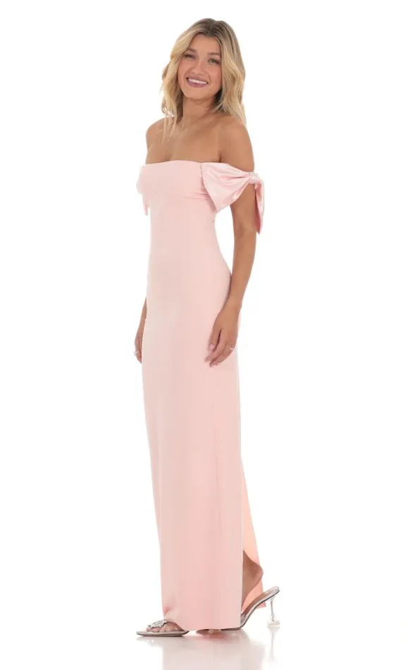 Off Shoulder Bow Sleeve Maxi Dress Pink Women LUCY IN THE SKY Maxi Dresses