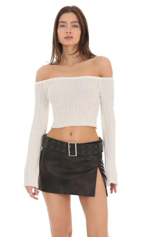 Off Shoulder Knit Top Cream Women LUCY IN THE SKY Tops