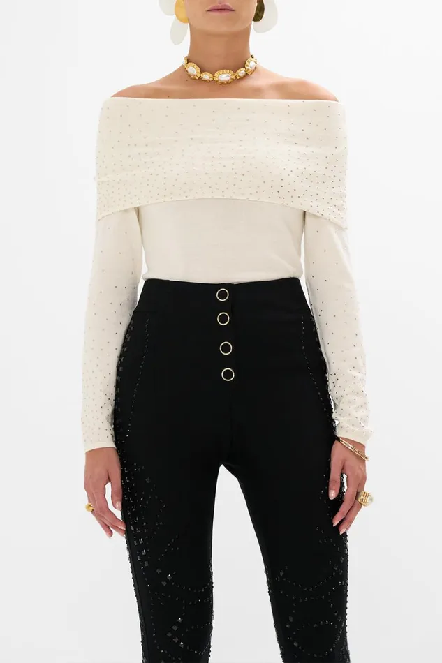 OFF SHOULDER KNIT TOP ETCHED INTO ETERNITY Etched Into Eternity Womens Camilla Knitwear