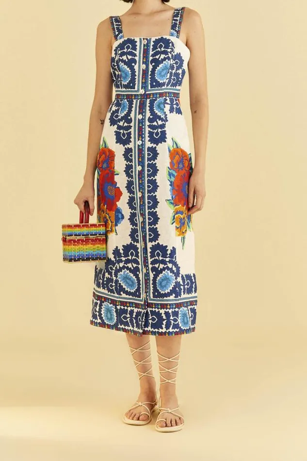 OffWhite Flower Tapestry Midi Dress Women FARM Rio Midi Dresses