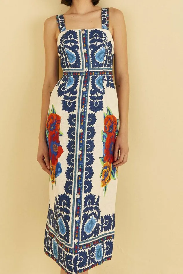 OffWhite Flower Tapestry Midi Dress Women FARM Rio Midi Dresses