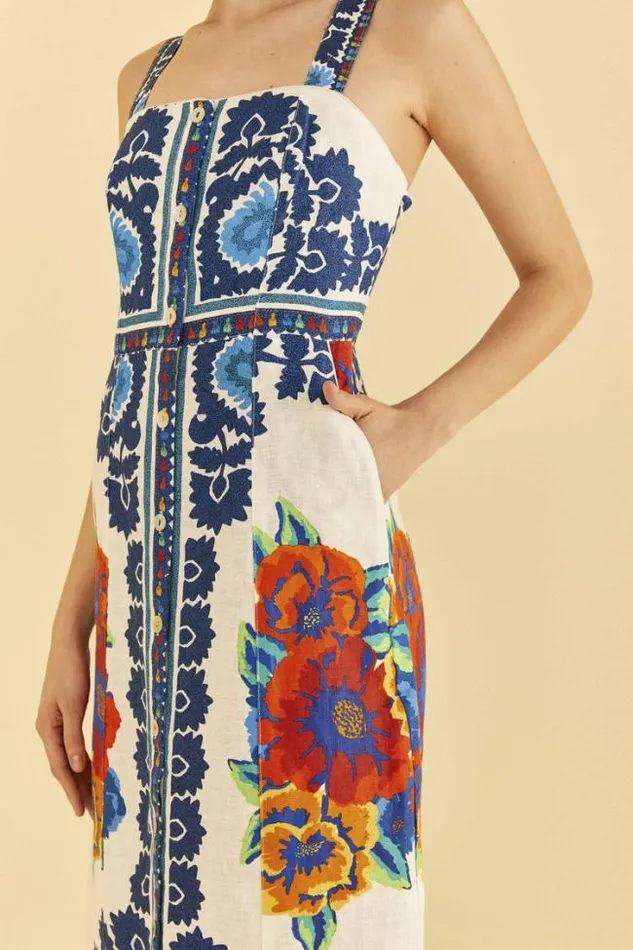 OffWhite Flower Tapestry Midi Dress Women FARM Rio Midi Dresses