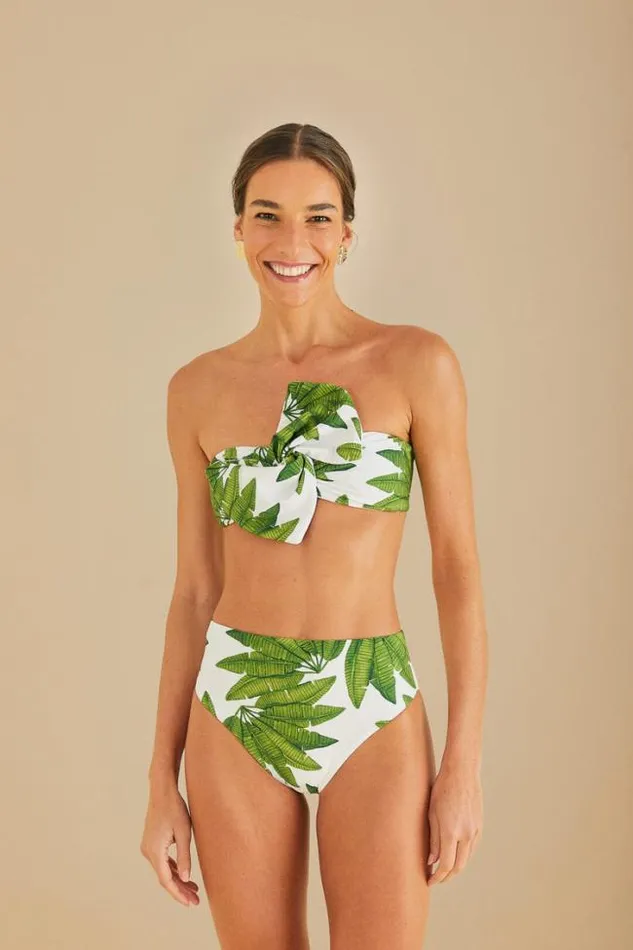 OffWhite Palm Fan High Waist Bikini Bottom Women FARM Rio Bikinis