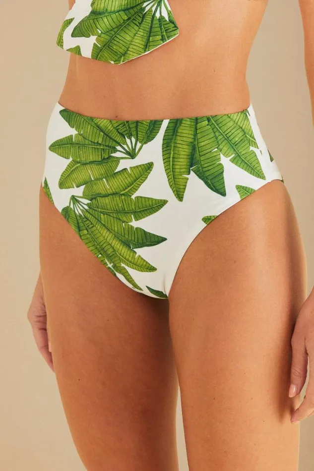 OffWhite Palm Fan High Waist Bikini Bottom Women FARM Rio Bikinis