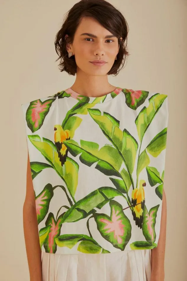 OffWhite Summer Foliage TShirt Women FARM Rio Tshirts