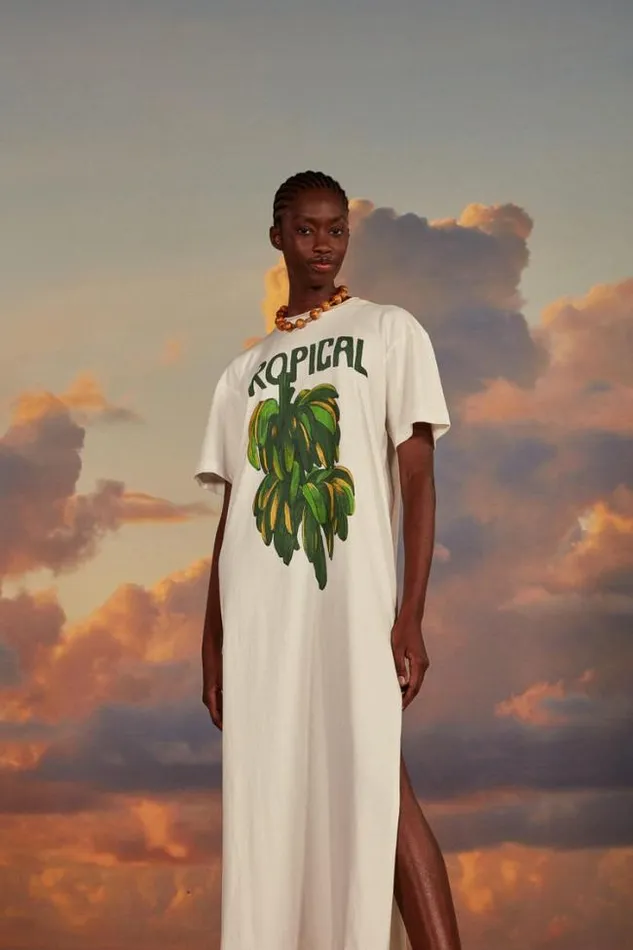 OffWhite Tropical Organic Cotton TShirt Dress Women FARM Rio Mini Dresses