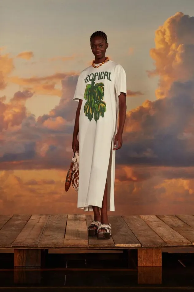OffWhite Tropical Organic Cotton TShirt Dress Women FARM Rio Mini Dresses