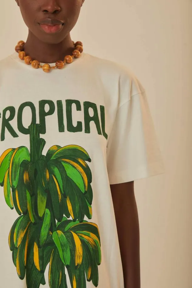 OffWhite Tropical Organic Cotton TShirt Dress Women FARM Rio Mini Dresses