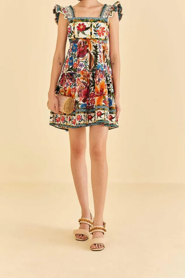 OffWhite Tropical Yard Sleeveless Mini Dress Women FARM Rio Mini Dresses