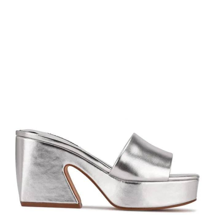 Oklee Platform Slide Sandals Silver Women Nine West Heels