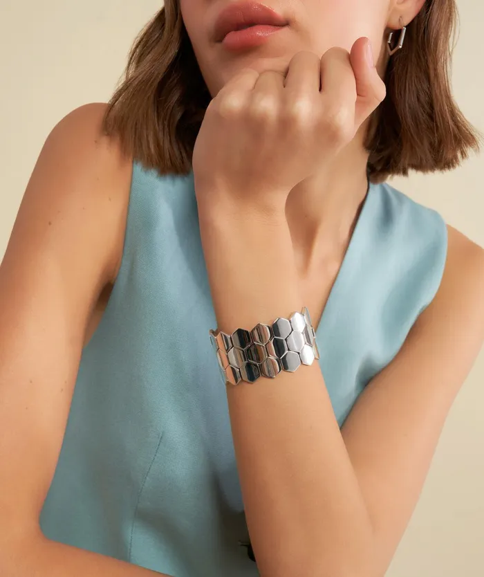 Olivia Burton Bracelets Women Honeycomb Silver Tone Cuff Bracelet