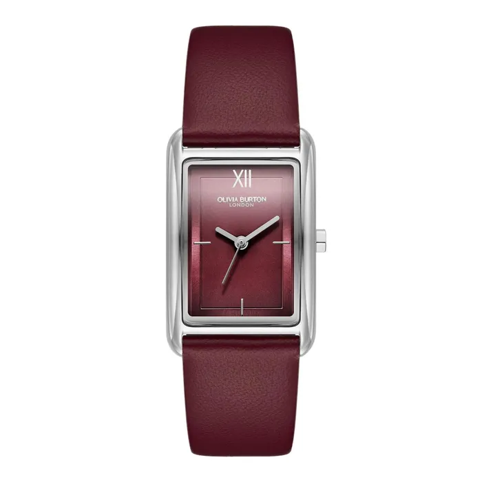 Olivia Burton Classic Watches Women 23mm Grove Silver and Cranberry Leather Strap Watch Olivia Burton Classic Watches Women 23mm Grove Silver and Cranberry Leather Strap Watch