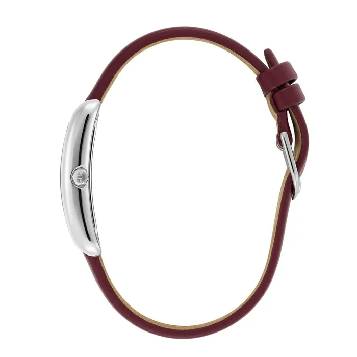 Olivia Burton Classic Watches Women 23mm Grove Silver and Cranberry Leather Strap Watch