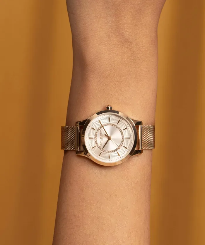 Olivia Burton Classic Watches Women 36mm Wonderlust White and Rose Gold Mesh Watch