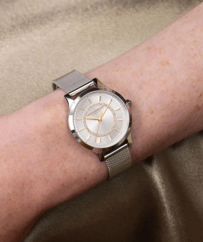 Olivia Burton Classic Watches Women 36mm Wonderlust White and Silver Mesh Watch